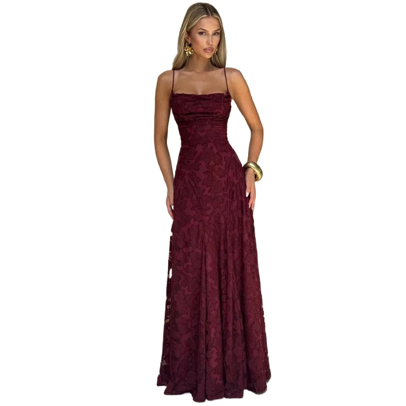 2026 New Style Burgundy Sexy Suspender Skirt Strap Backless Maxi Dress Gown Fashion Off-shoulder Sleeveless Lace-up Party Dress
2026 New Style Burgundy Sexy Suspender Skirt Strap Backless Maxi Dress Gown Fashion Off-shoulder Sleeveless Lace-up Party Dress