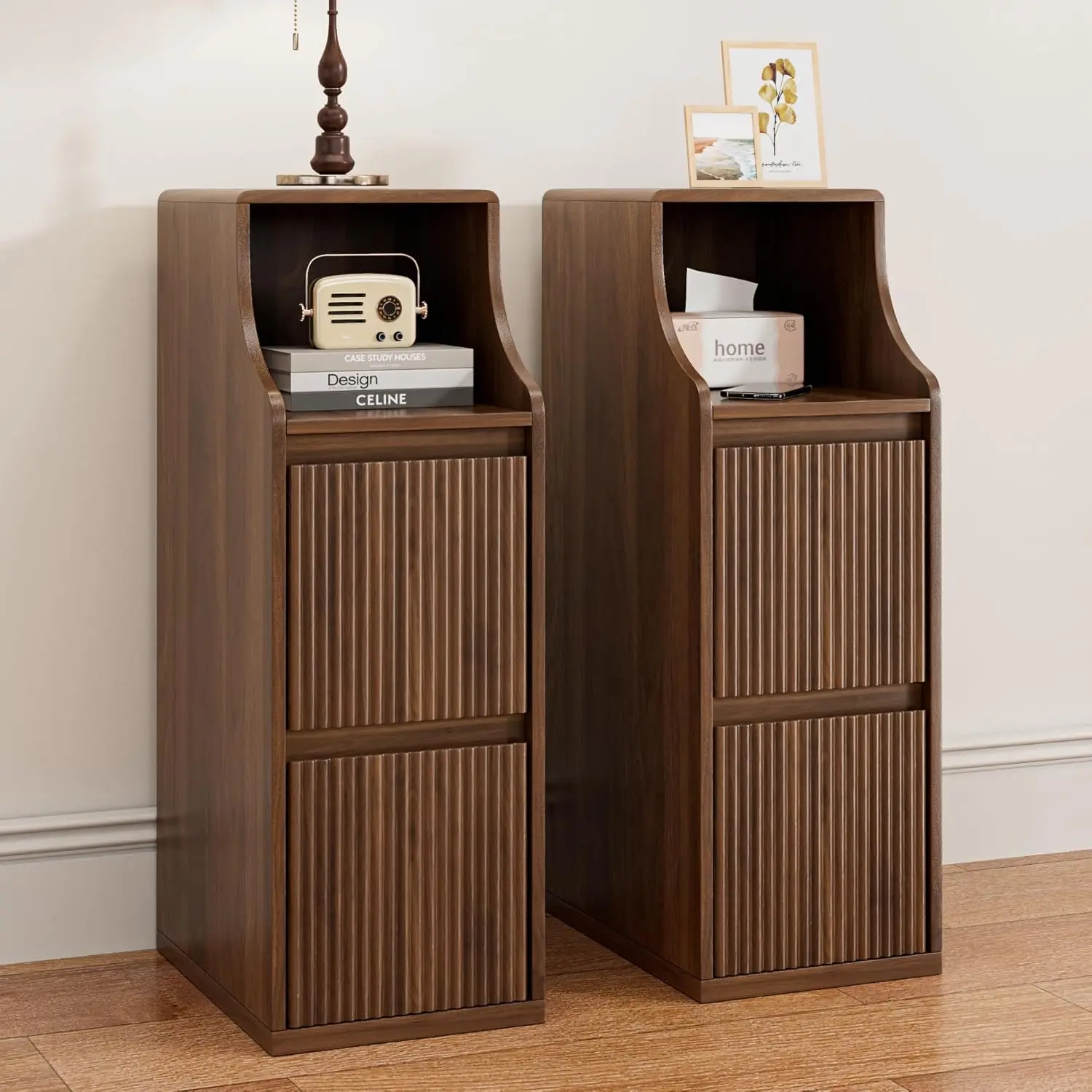 Fluted Narrow Nightstand Set Of 2, Skinny Bedside Table With 2 Drawers, Wooden Small Vintage Side Table, Mid, Customized
Fluted Narrow Nightstand Set Of 2, Skinny Bedside Table With 2 Drawers, Wooden Small Vintage Side Table, Mid, Customized