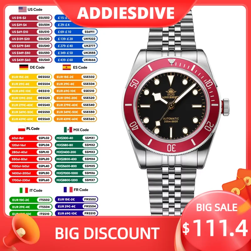 ADDIESDIVE Luxury Sapphire Glass Mens Watch Bubble Mirror Glass NH35 Automatic Mechanical 39mm Watches Super Luminous WristWatch
ADDIESDIVE Luxury Sapphire Glass Mens Watch Bubble Mirror Glass NH35 Automatic Mechanical 39mm Watches Super Luminous WristWatch
