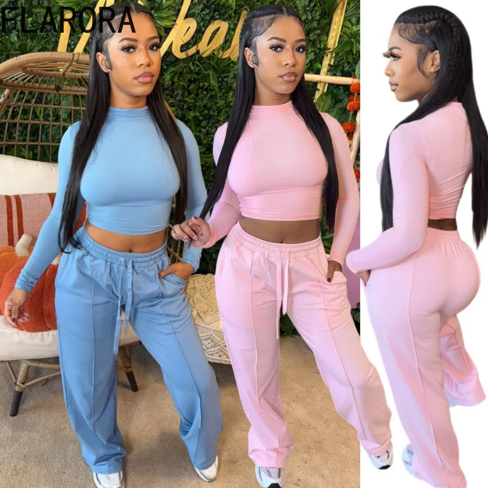 FLARORA Casual Sproty Tracksuits 2 Piece Sets Woman Solid Color Long Sleeve Crop Top And Drawstring Pants Female Fall Streetwear
FLARORA Casual Sproty Tracksuits 2 Piece Sets Woman Solid Color Long Sleeve Crop Top And Drawstring Pants Female Fall Streetwear