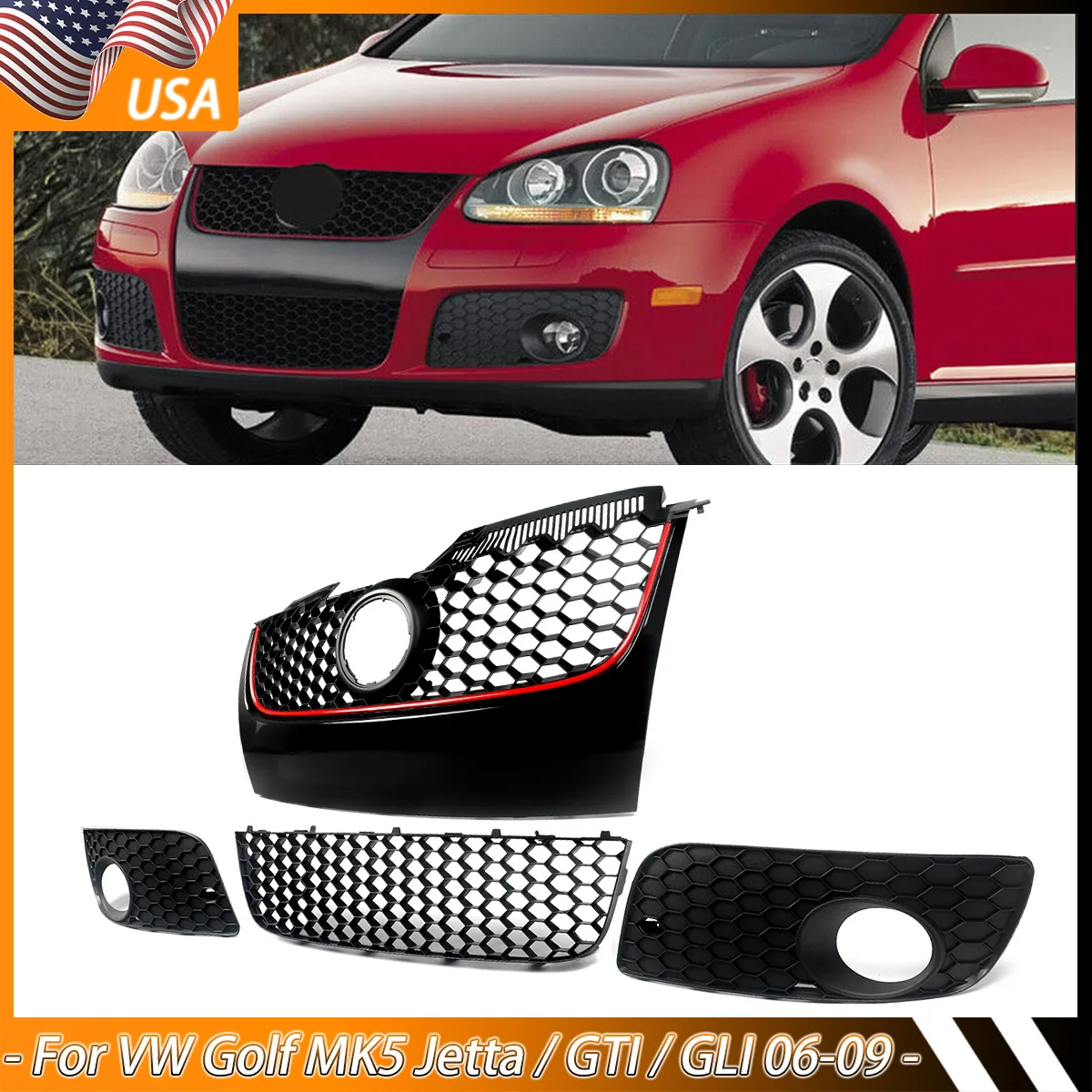 Front Honeycomb Grille For Volkswagen Golf MK5 Jetta GLI GTI 2006 2007 2008 2009 Black with Red Trim Bumper Centre Grill Mesh
Front Honeycomb Grille For Volkswagen Golf MK5 Jetta GLI GTI 2006 2007 2008 2009 Black with Red Trim Bumper Centre Grill Mesh