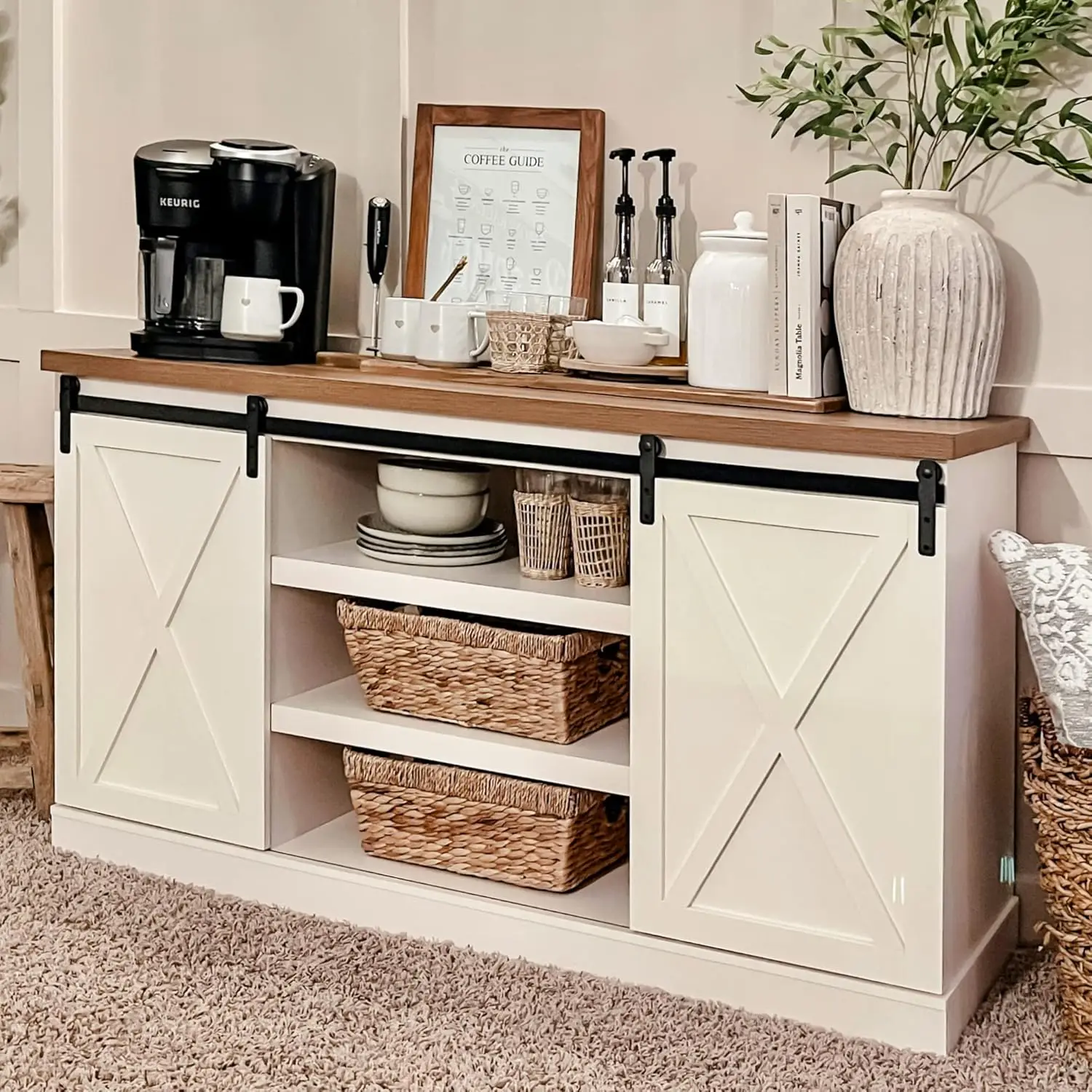 Farmhouse Coffee Bar Cabinet Sliding Barn Door Sideboard Buffet Storage Kitchen Dining Room, Customized
Farmhouse Coffee Bar Cabinet Sliding Barn Door Sideboard Buffet Storage Kitchen Dining Room, Customized