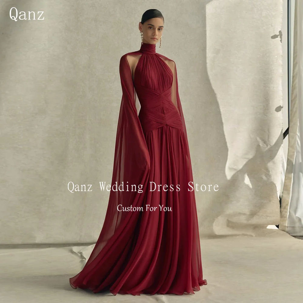 Qanz Burgundy Chiffon Evening Dress High Neck Long A Line Elegant Dresses For Special Occasions Cape Sleeve Prom Gown Customized
Qanz Burgundy Chiffon Evening Dress High Neck Long A Line Elegant Dresses For Special Occasions Cape Sleeve Prom Gown Customized