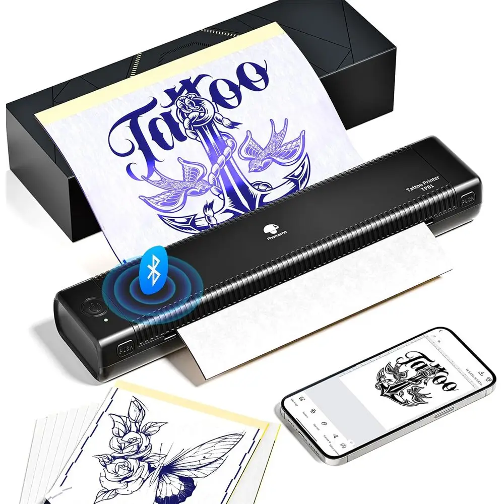 Bluetooth Tattoo Stencil Printer TP81 with Transfer Paper, Compatible for Tattoo Artists and Beginners, Black
Bluetooth Tattoo Stencil Printer TP81 with Transfer Paper, Compatible for Tattoo Artists and Beginners, Black