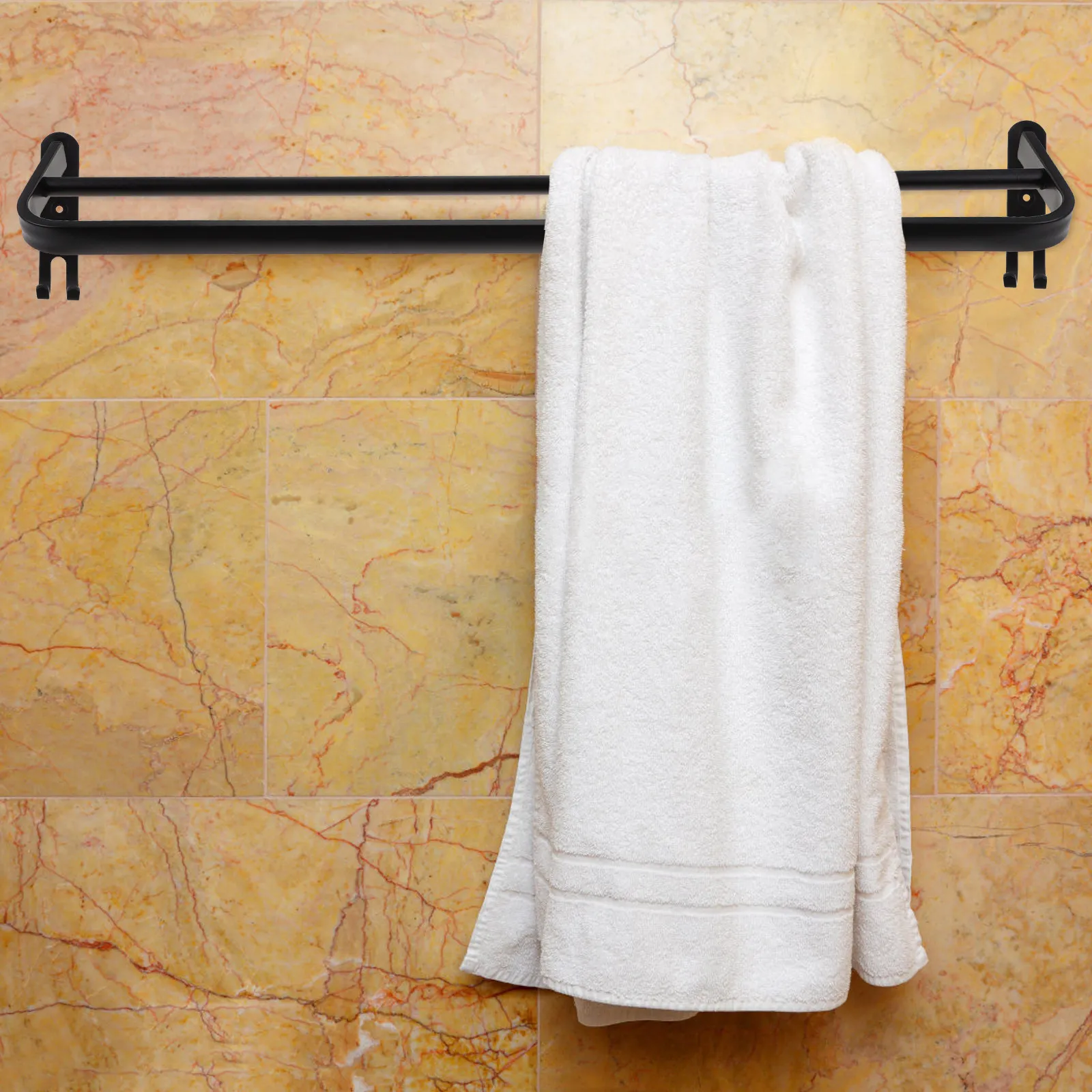Aluminium Alloy Dual Hook Wall Mount Towel Holder Self Adhesive Modern Bathroom Towel Rack Space Saving for Bedroom Living Room
Aluminium Alloy Dual Hook Wall Mount Towel Holder Self Adhesive Modern Bathroom Towel Rack Space Saving for Bedroom Living Room