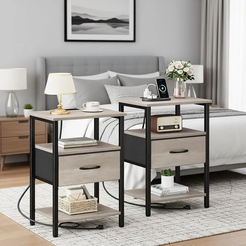 2-Piece Nightstand Set with Charging Station, Fabric Drawer, 3-Tier Storage End Table, 23.8 Tall, Gray
2-Piece Nightstand Set with Charging Station, Fabric Drawer, 3-Tier Storage End Table, 23.8 Tall, Gray