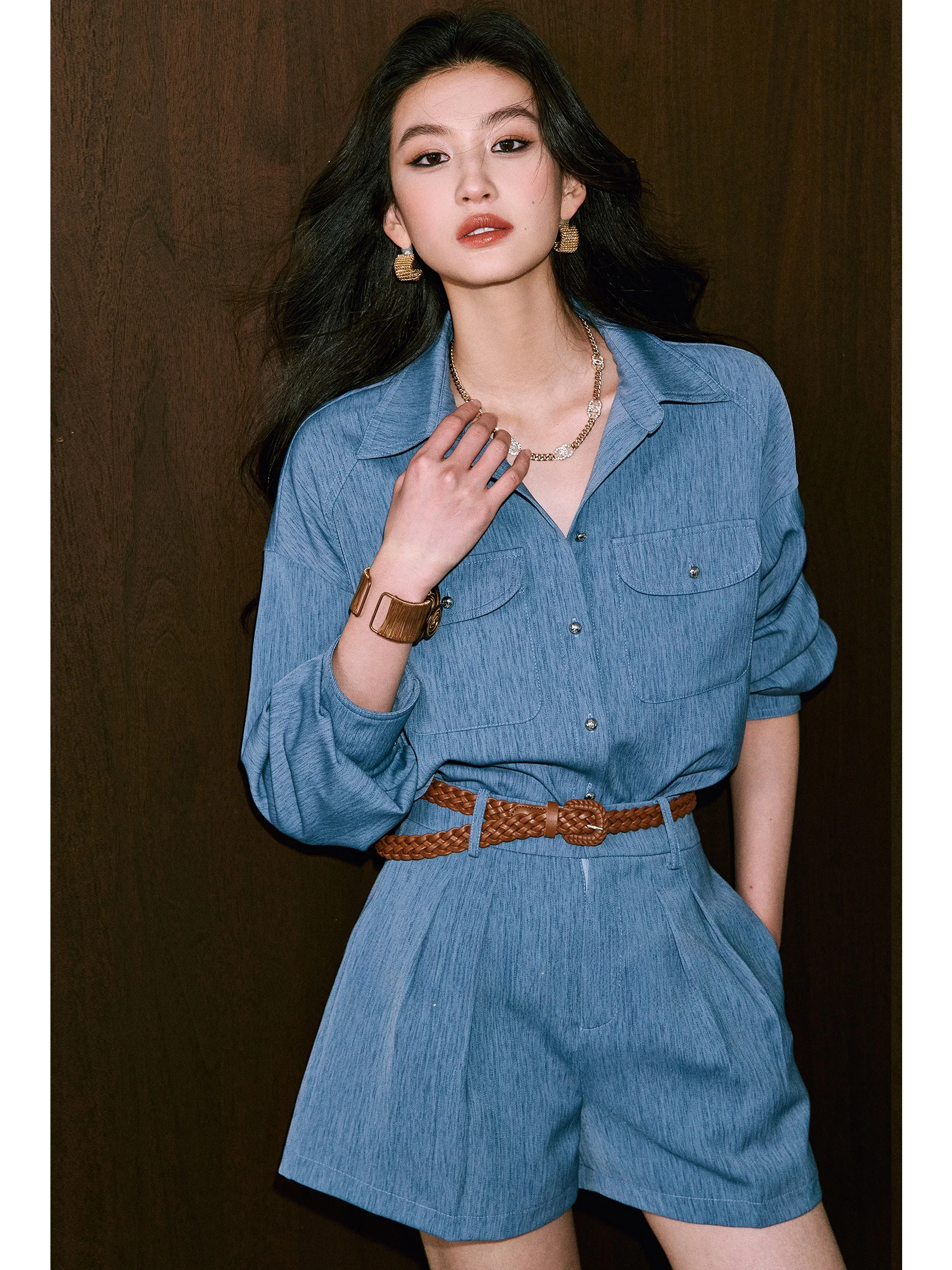 WANGXO Casual Sle Loose Fit irt And ort Pants Set with Big kets High Waist ort Pants Long Sve Turn-down Collar
WANGXO Casual Sle Loose Fit irt And ort Pants Set with Big kets High Waist ort Pants Long Sve Turn-down Collar