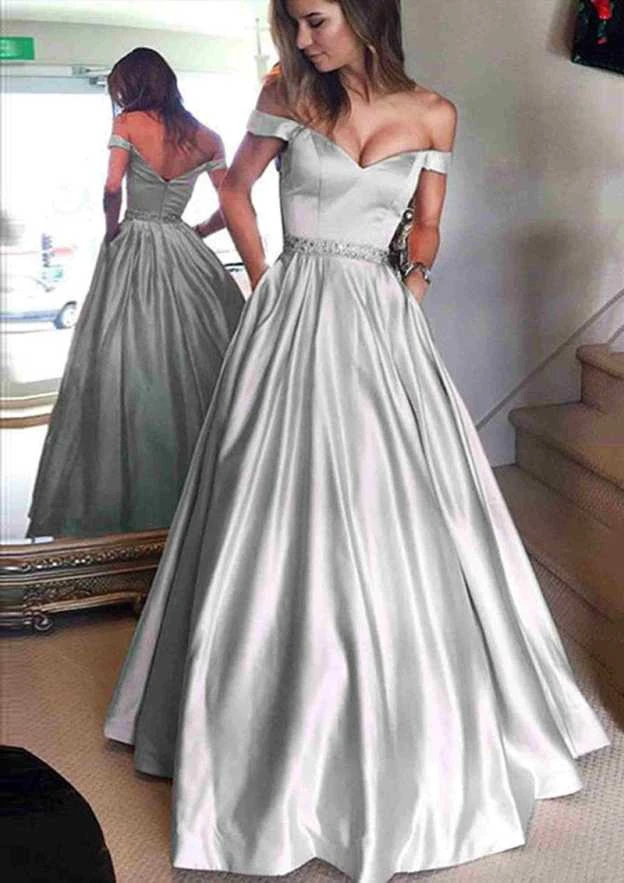 Romantic Fashion Prom Dress A-Line Princess Off-the-Shoulder Sweetheart Lmitation Satin Long Floor Length With Beaded
Romantic Fashion Prom Dress A-Line Princess Off-the-Shoulder Sweetheart Lmitation Satin Long Floor Length With Beaded