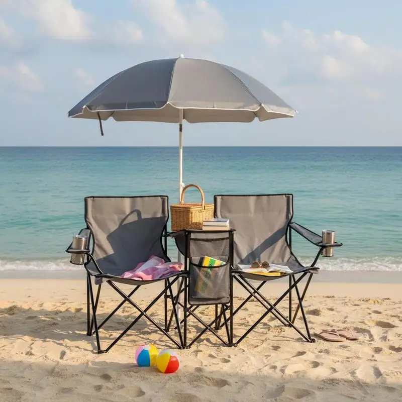 Portable Folding Picnic Double Chair With Umbrella-Gray
Portable Folding Picnic Double Chair With Umbrella-Gray