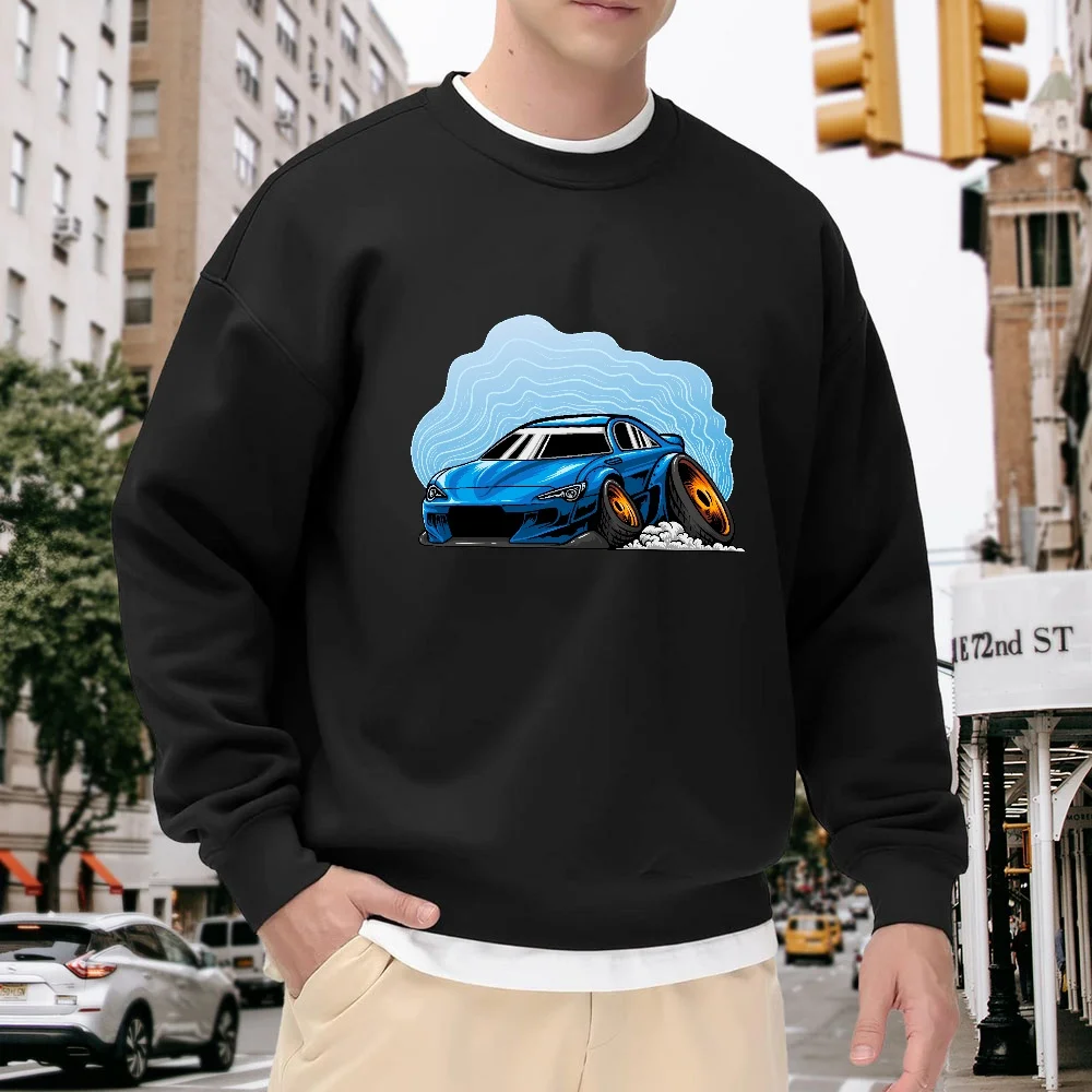 Men's Black Crew Neck Pullover Sweatshirt with Blue Car Print Pattern, Loose Fit Street Style Top, Everyday Casual Versatile Trendy Item, Comfortable and Soft
Men's Black Crew Neck Pullover Sweatshirt with Blue Car Print Pattern, Loose Fit Street Style Top, Everyday Casual Versatile Trendy Item, Comfortable and Soft
