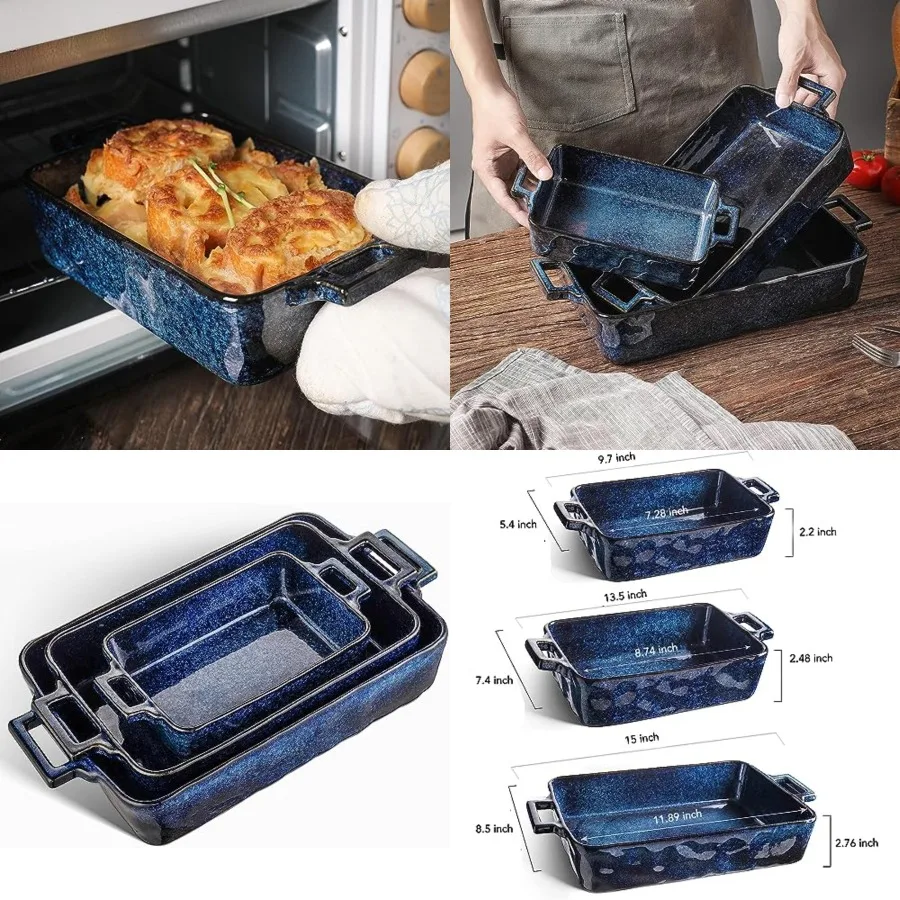 Ceramic Bakeware Set, Porcelain Rectangular Lasagna Pans Casserole Dish Set for Baking, Cooking, Kitchen, Cake Dinner, Banquet
Ceramic Bakeware Set, Porcelain Rectangular Lasagna Pans Casserole Dish Set for Baking, Cooking, Kitchen, Cake Dinner, Banquet