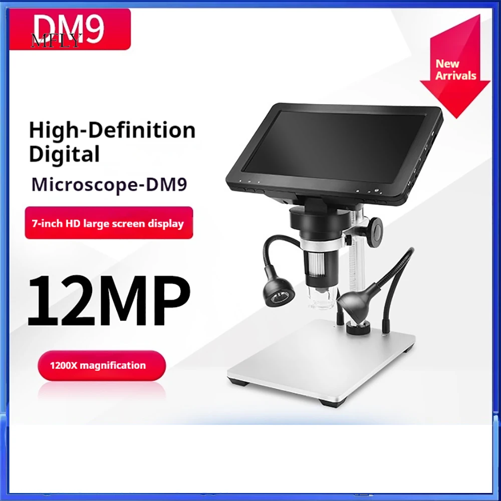 DM9 1200X 7 inch Magnifying Digital Microscope with Reflect Cover High Resolution 1080FHD Video LED Light Microscope