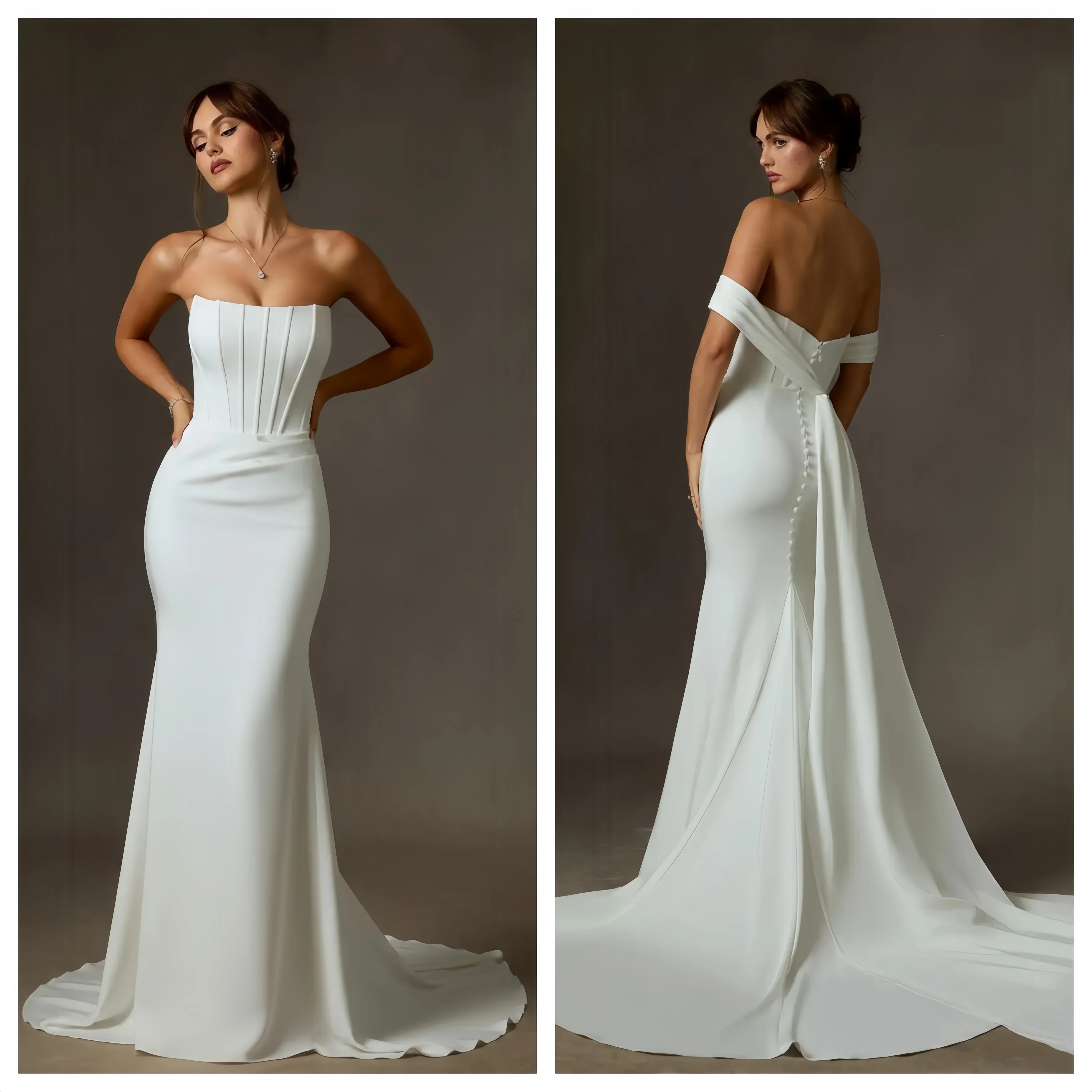White Strapless Women’s Fishtail Gown Train Wedding Dress Fishtail-style Fitted Gown Wit Boning Banquet-style Wedd Dress Women
White Strapless Women’s Fishtail Gown Train Wedding Dress Fishtail-style Fitted Gown Wit Boning Banquet-style Wedd Dress Women