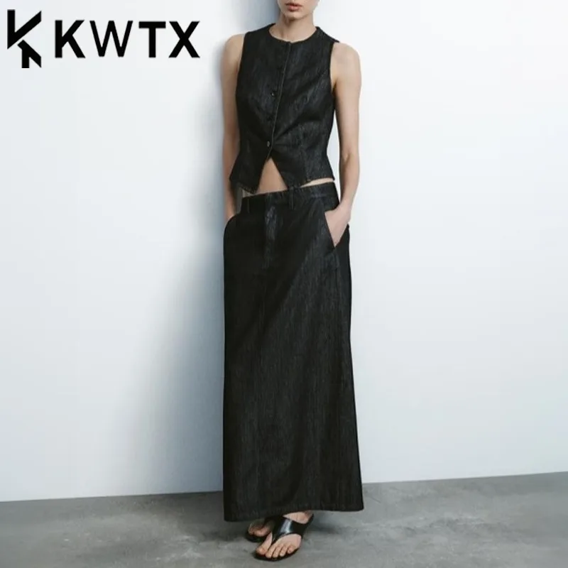 KKWTX 2025 Spring Summer Women's Denim Vest & High Waist Midi Skirt Set Two Piece Casual Chic Minimalist Outfit
KKWTX 2025 Spring Summer Women's Denim Vest & High Waist Midi Skirt Set Two Piece Casual Chic Minimalist Outfit