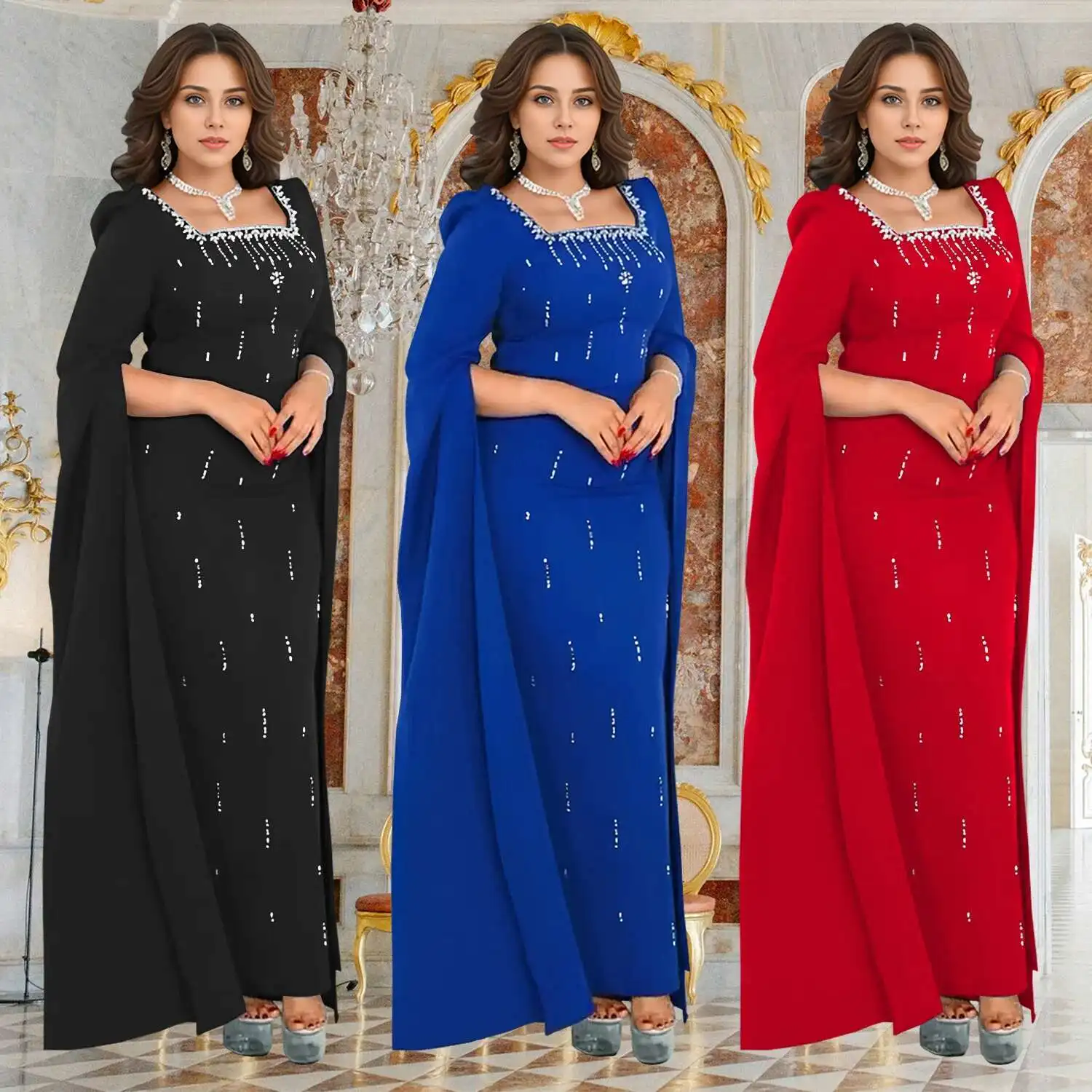 C7259 Fashionable Women's Back Slit Cape Sleeve Rhinestone Elegant Dress Gothic 2025 Summer Dress Robe Vestido Women Party
C7259 Fashionable Women's Back Slit Cape Sleeve Rhinestone Elegant Dress Gothic 2025 Summer Dress Robe Vestido Women Party