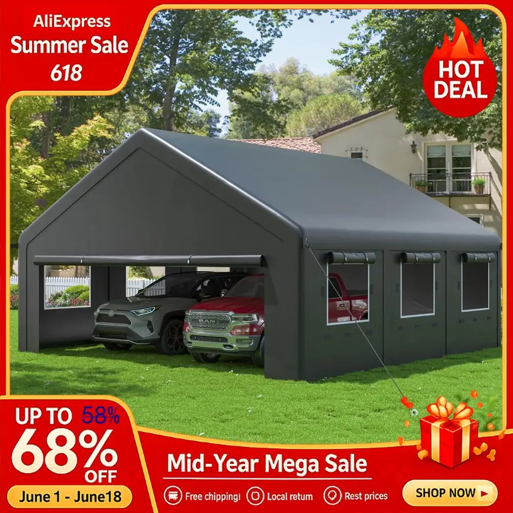 Outdoor 2 Car Carport Canopy, Portable Garage Shelter with SideOpening Door, RollUp Windows, Galvanized Steel Frame Custom
Outdoor 2 Car Carport Canopy, Portable Garage Shelter with SideOpening Door, RollUp Windows, Galvanized Steel Frame Custom