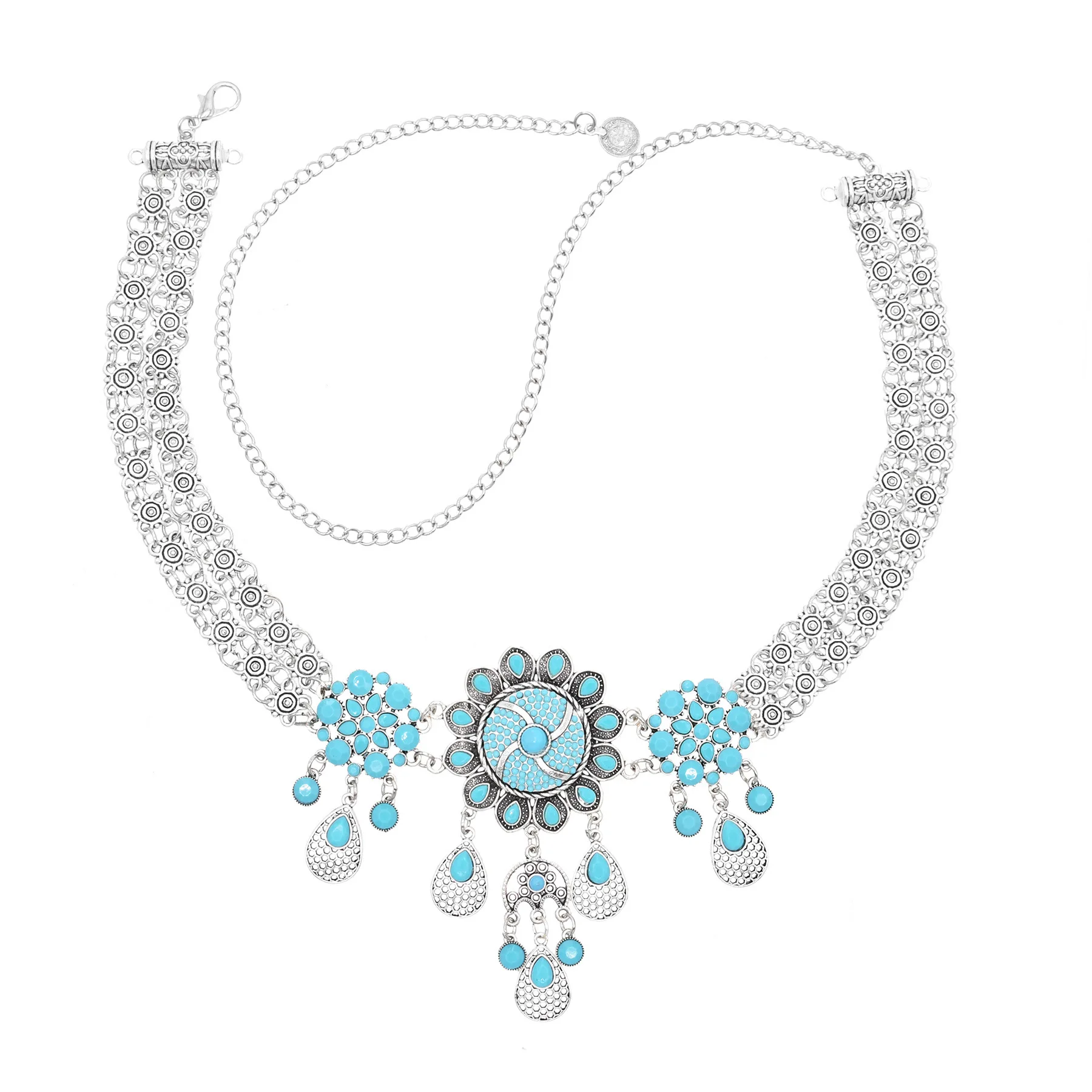 Bohemian Style Metal Chain Turquoise Beading Tassel Belly Chain for Women Dance Show Performance Costume Dress Metal Waist Belt
Bohemian Style Metal Chain Turquoise Beading Tassel Belly Chain for Women Dance Show Performance Costume Dress Metal Waist Belt