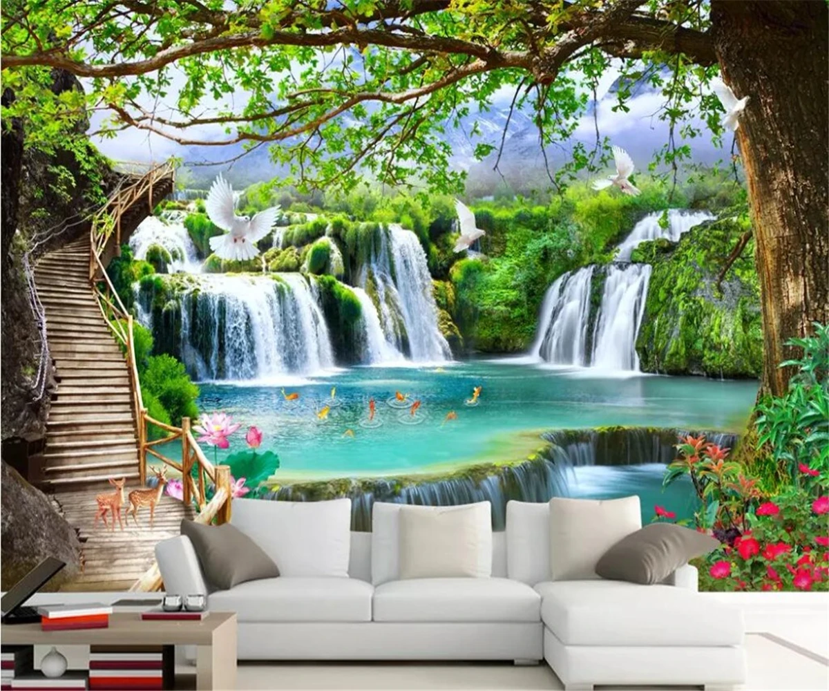 Custom 3d Wallpaper HD jungle waterfall landscape mural home decoration self-adhesive relief material decorative painting Murals
Custom 3d Wallpaper HD jungle waterfall landscape mural home decoration self-adhesive relief material decorative painting Murals