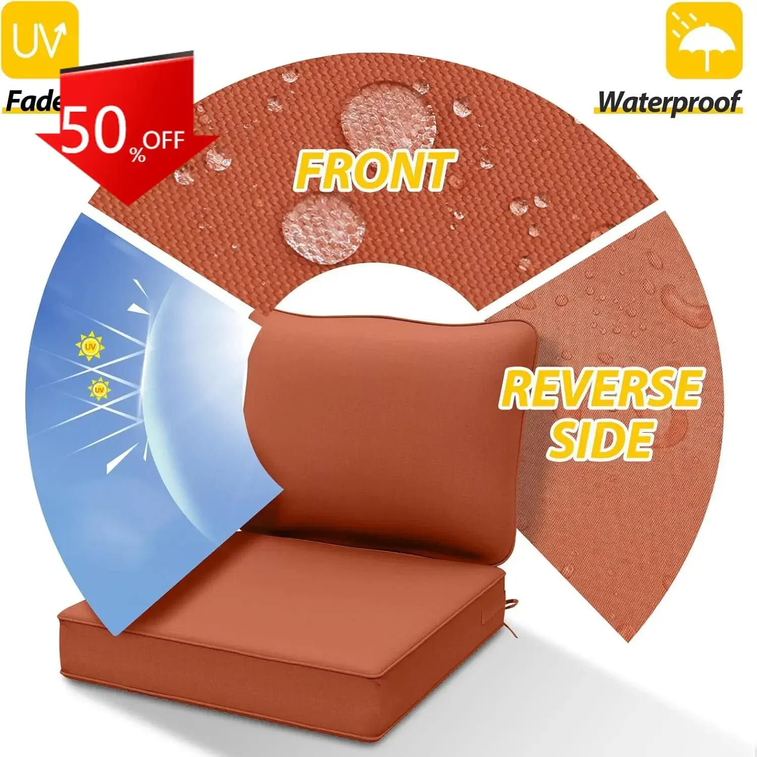 Outdoor Deep Seat Cushions, Waterproof, Fade-Resistant Patio Furniture Replacement Cushions, 24" x 24" x 5", Set of 4, Rust
Outdoor Deep Seat Cushions, Waterproof, Fade-Resistant Patio Furniture Replacement Cushions, 24" x 24" x 5", Set of 4, Rust