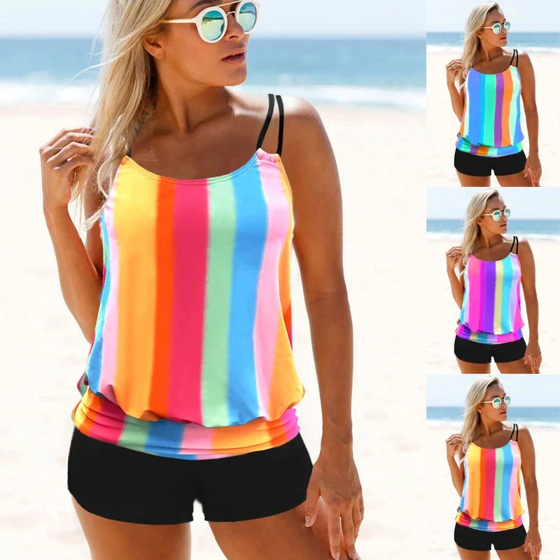 New Summer Women's Tank Top Quadrangle Pants Two Piece Swimsuit Rainbow Stripe Print Sexy Holiday Beach Set S-6XL
New Summer Women's Tank Top Quadrangle Pants Two Piece Swimsuit Rainbow Stripe Print Sexy Holiday Beach Set S-6XL