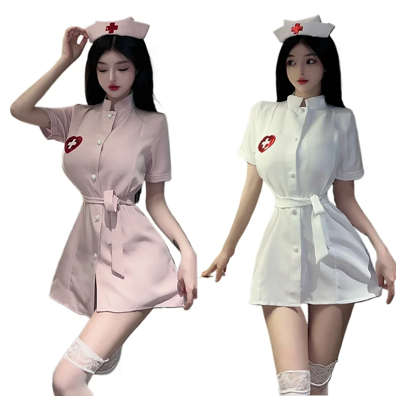 Erotic Naughty Nurse Uniform Lingerie Set Women's Belted Mini Dress with Red Cross Heart Patch Nurse Cap for Cosplay Role Play
Erotic Naughty Nurse Uniform Lingerie Set Women's Belted Mini Dress with Red Cross Heart Patch Nurse Cap for Cosplay Role Play