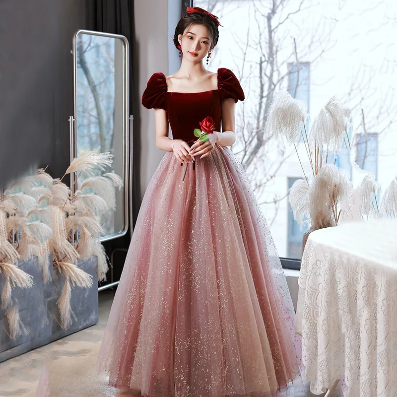 Wine Red Toast Dress Women's Elegant Square Collar Patchwork Evening Dresses 2026 New Short Sleeved Sequined Prom Gowns
Wine Red Toast Dress Women's Elegant Square Collar Patchwork Evening Dresses 2026 New Short Sleeved Sequined Prom Gowns