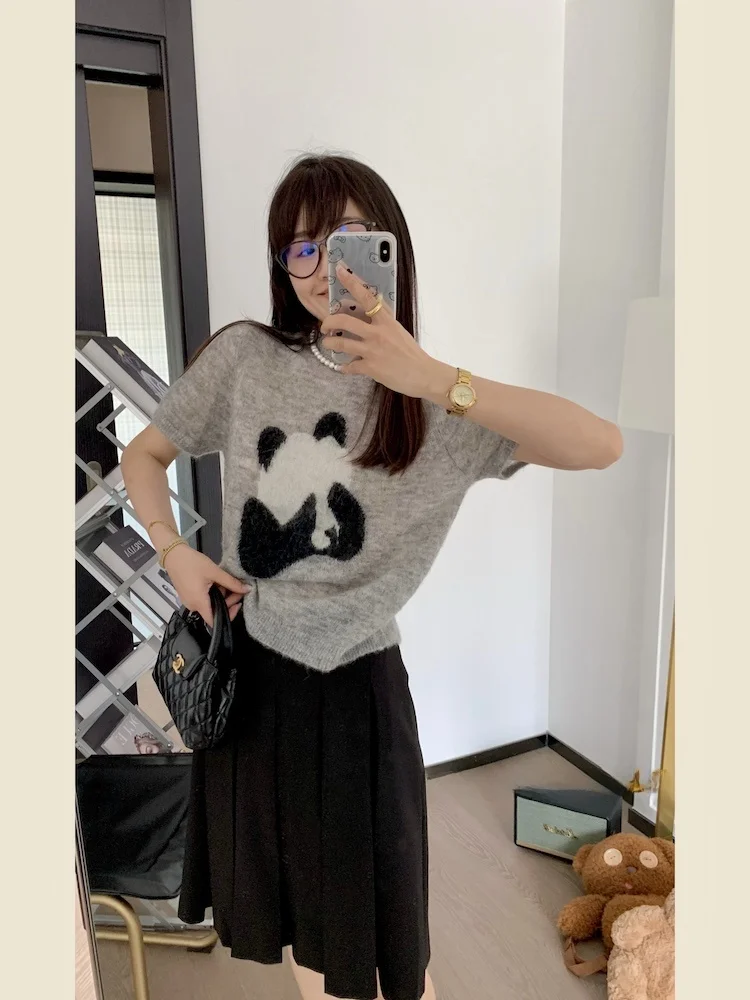 Charming Panda Design Knitted Sweater Women's Loose Fit Long Sleeve round Neck Wool Blend Camel Hair Early Autumn Top
Charming Panda Design Knitted Sweater Women's Loose Fit Long Sleeve round Neck Wool Blend Camel Hair Early Autumn Top
