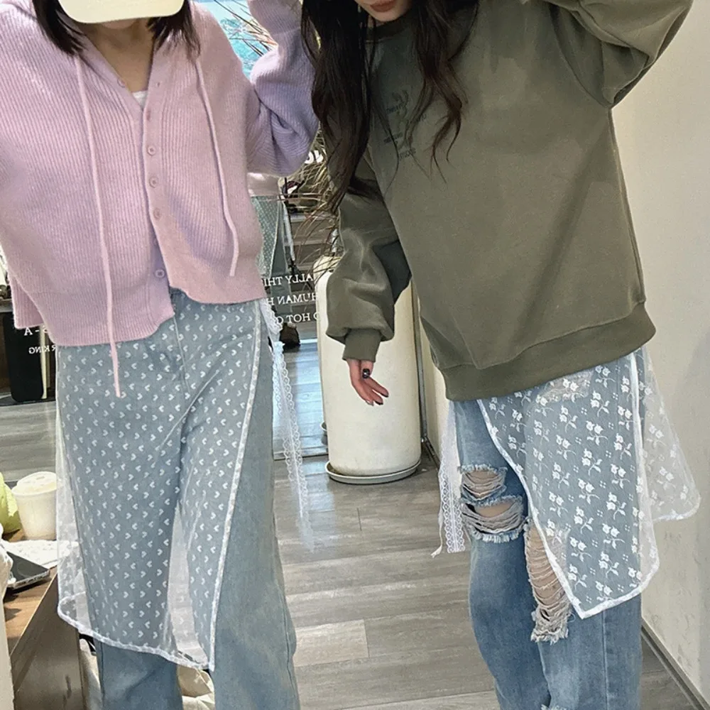 

Lace Splicing Harajuku Skirt Vintage Apron Lace-up Lap Over Skirts Lace Layered Gauze Skirt Women