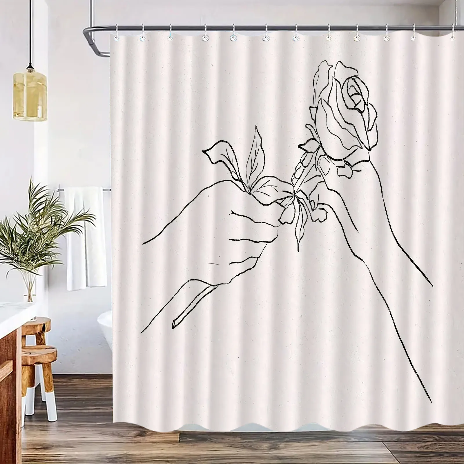 Minimalist Line Art Shower Curtain Hands Holding Rose Black and White Design Waterproof Bath Curtain Modern Boho Decor
Minimalist Line Art Shower Curtain Hands Holding Rose Black and White Design Waterproof Bath Curtain Modern Boho Decor