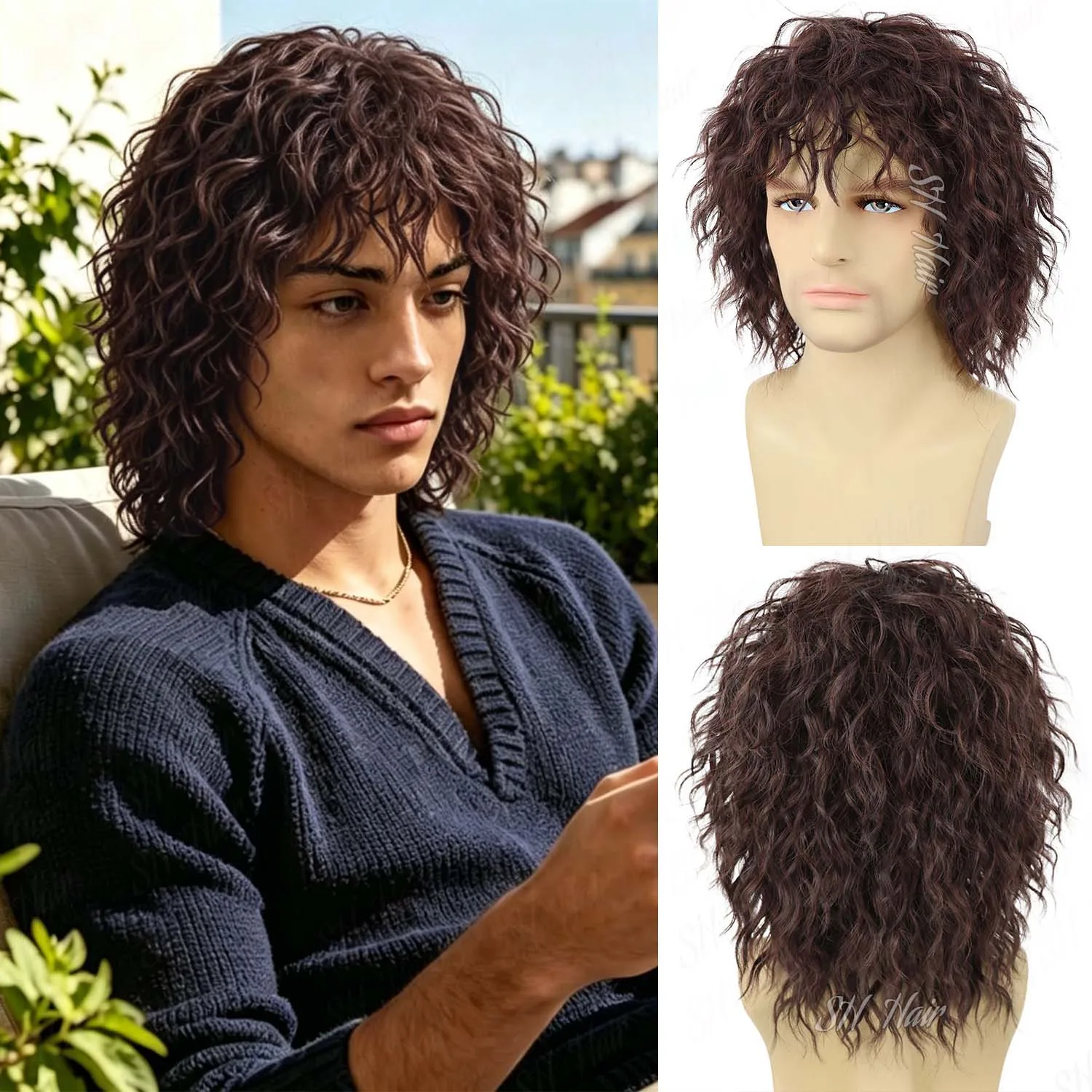Synthetic Short Black|Brown Curly Wig for Men 70s 80s Rocker Costume Wigs Funny Crazy Wig for Party Halloween Cosplay Daily Wear
Synthetic Short Black|Brown Curly Wig for Men 70s 80s Rocker Costume Wigs Funny Crazy Wig for Party Halloween Cosplay Daily Wear