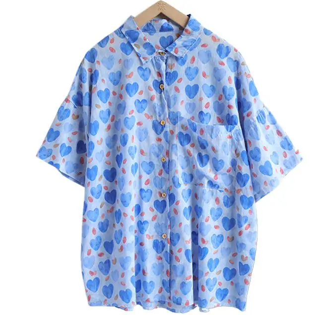 Heart printed Blusas Women Turn Down Collar Blouse 2023 Summer blue Blouse Short Sleeve 100% red Shirt oversize Femme Tops
Heart printed Blusas Women Turn Down Collar Blouse 2023 Summer blue Blouse Short Sleeve 100% red Shirt oversize Femme Tops