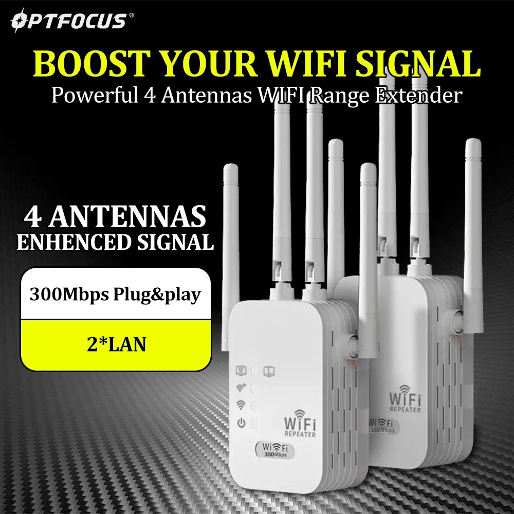 OPTFOCUS 2.4G WiFi Repeater 2LAN 300Mbps repetidor of signal booster wifi amplificador range repeater wireless access point AP
OPTFOCUS 2.4G WiFi Repeater 2LAN 300Mbps repetidor of signal booster wifi amplificador range repeater wireless access point AP