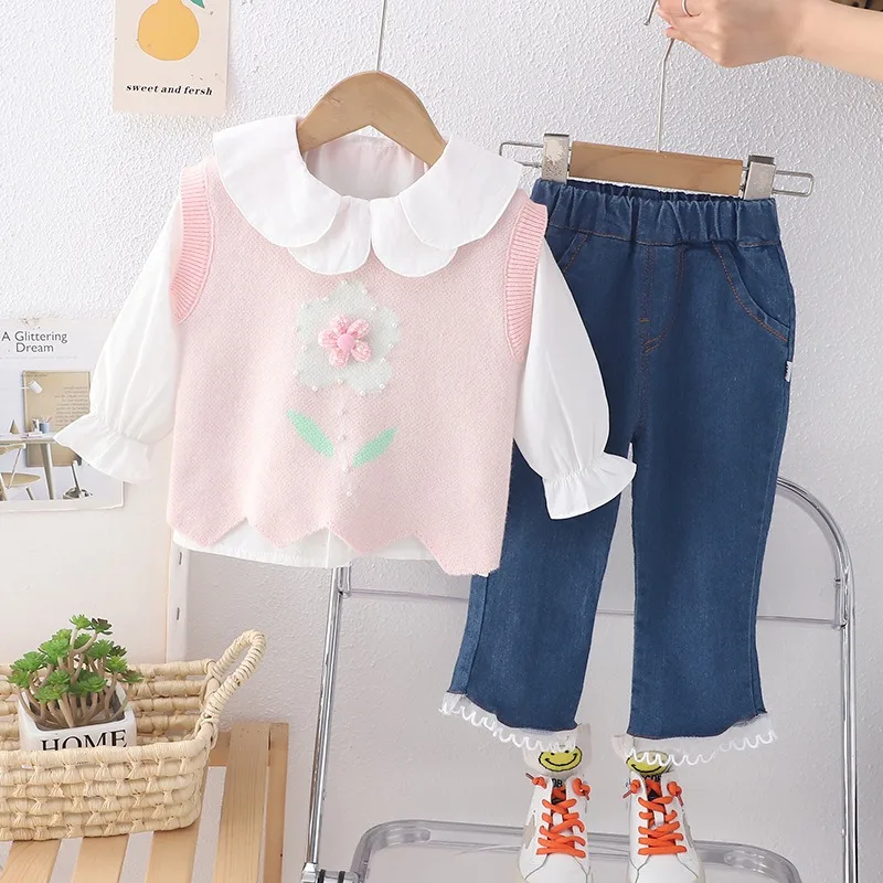 Spring Children Clothing Sets Baby Girls Knitted Floral Vest Lace Shirt Jeans 3 Pcs Suit Infant Princess Clothes Kids Outfits
Spring Children Clothing Sets Baby Girls Knitted Floral Vest Lace Shirt Jeans 3 Pcs Suit Infant Princess Clothes Kids Outfits