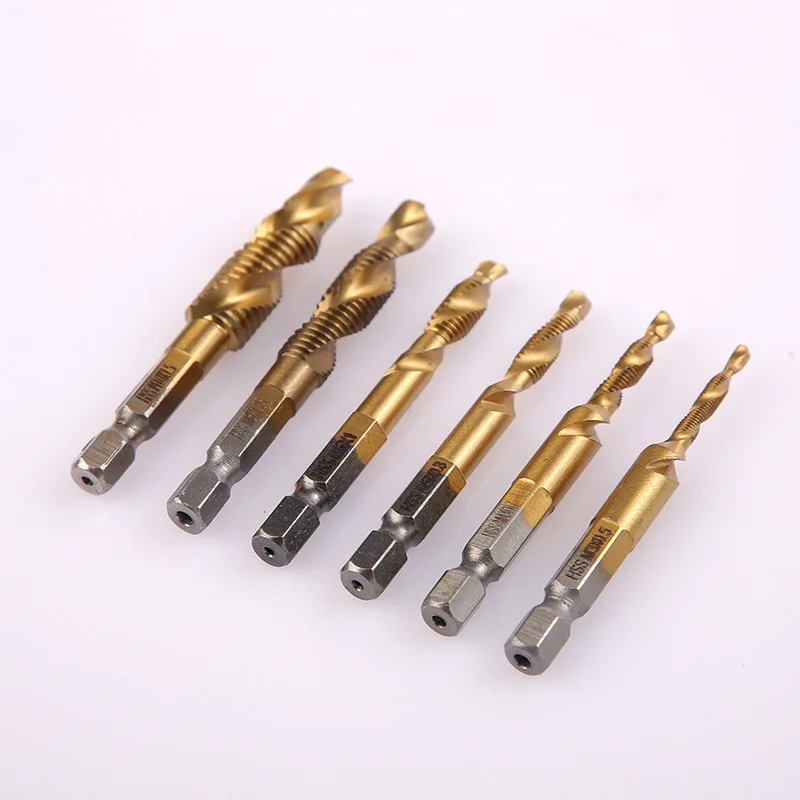 Three-in-one Composite Tap, High-speed Steel, Titanium-plated, Hexagonal Shank, Chamfered, Spiral Tapping Drill Bit
Three-in-one Composite Tap, High-speed Steel, Titanium-plated, Hexagonal Shank, Chamfered, Spiral Tapping Drill Bit