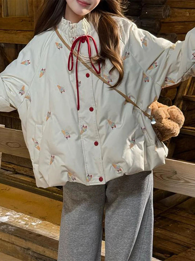 Sweet Cute Cartoon Embroidered Cotton Jacket Women's Short Warmth Winter New Style College Style Fashionable Korean Loose Fit
Sweet Cute Cartoon Embroidered Cotton Jacket Women's Short Warmth Winter New Style College Style Fashionable Korean Loose Fit