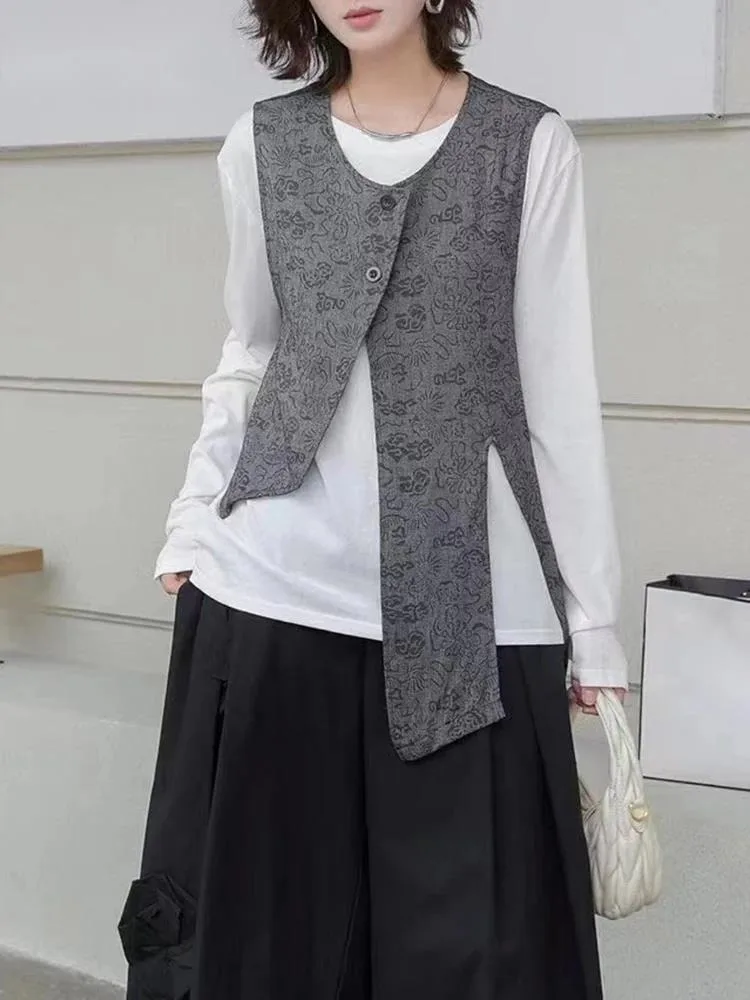 Women Black Gray Pattern Printed Irregular Big Size Vest New Round Neck Sleeveless Fashion Tide Spring Autumn
Women Black Gray Pattern Printed Irregular Big Size Vest New Round Neck Sleeveless Fashion Tide Spring Autumn