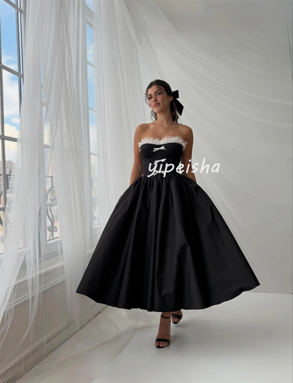 Customized Modern Style Women Jersey Bow Ruched A-Line Evening Dress Simple Strapless Sleeveless Ankle Length Dresses Party Gown
Customized Modern Style Women Jersey Bow Ruched A-Line Evening Dress Simple Strapless Sleeveless Ankle Length Dresses Party Gown