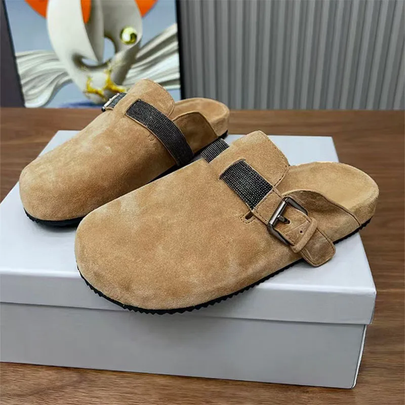 Hot Sales Cow Suede Slippers Woman Round Toe Mules Shoes Women Flat Slides Metal Buckle String Bead Half Slippers Women
Hot Sales Cow Suede Slippers Woman Round Toe Mules Shoes Women Flat Slides Metal Buckle String Bead Half Slippers Women