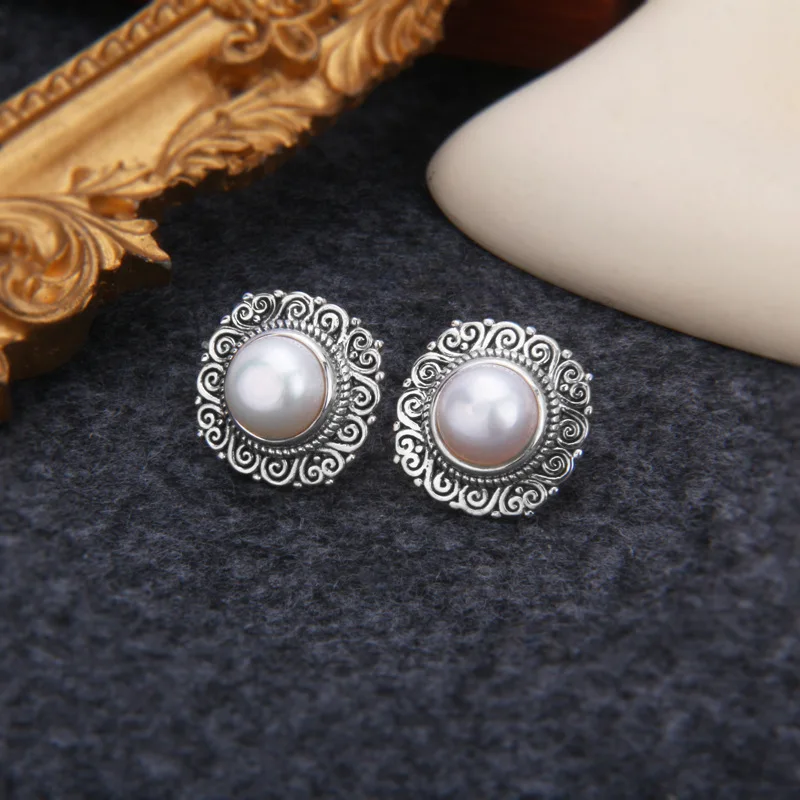 S925 Silver Retro Pearl Sterling Silver Studs Earrings Women Fashion Jewelry Gifts
S925 Silver Retro Pearl Sterling Silver Studs Earrings Women Fashion Jewelry Gifts