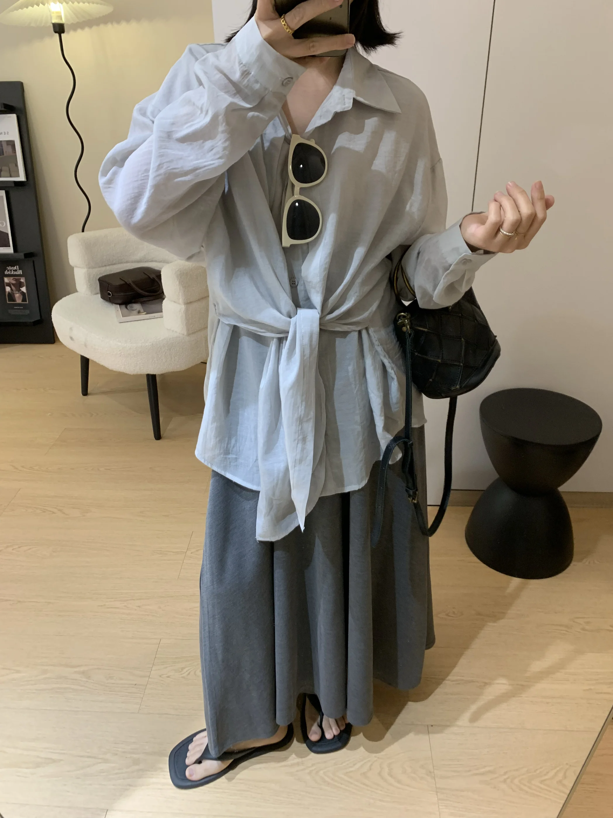 Loose Long Sve Women's irt Korean Design Knot Top Summer Slimming Sun Protection Cotton Collar Pure Color Busin ...
Loose Long Sve Women's irt Korean Design Knot Top Summer Slimming Sun Protection Cotton Collar Pure Color Busin ...