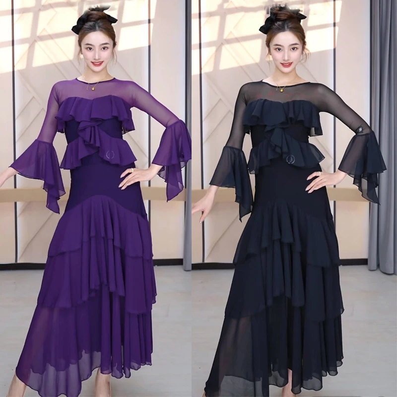 Adults Tango Ballroom Dance Clothes Women Mesh Sleeves Latin Top Ruffled Skirt Female Modern Dance Costume Stage Suit SL15741
Adults Tango Ballroom Dance Clothes Women Mesh Sleeves Latin Top Ruffled Skirt Female Modern Dance Costume Stage Suit SL15741