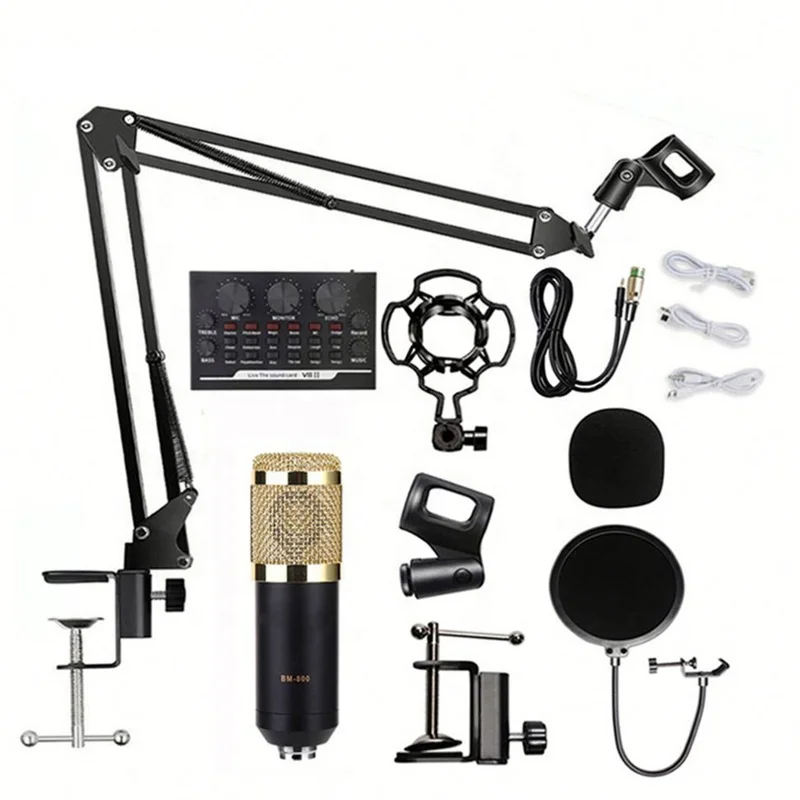 Wireless Microphone BM800 Professional Condenser Microphone V8 Sound Card set for webcast live recording
Wireless Microphone BM800 Professional Condenser Microphone V8 Sound Card set for webcast live recording