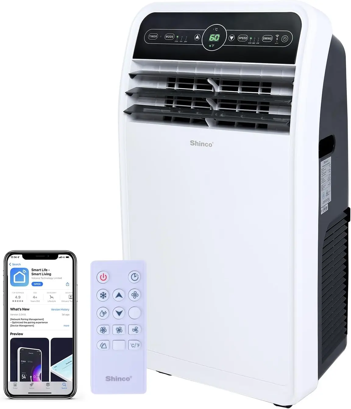 Portable Air Conditioner 12,000 BTU with WiFi, Built-in Cool, 3-in-1 Cooling Fan & Dehumidifier, Covers Rooms up to 450 Sq Ft, Includes Remote Control, 24-Hour Timer, and Installation Kit, White
Portable Air Conditioner 12,000 BTU with WiFi, Built-in Cool, 3-in-1 Cooling Fan & Dehumidifier, Covers Rooms up to 450 Sq Ft, Includes Remote Control, 24-Hour Timer, and Installation Kit, White