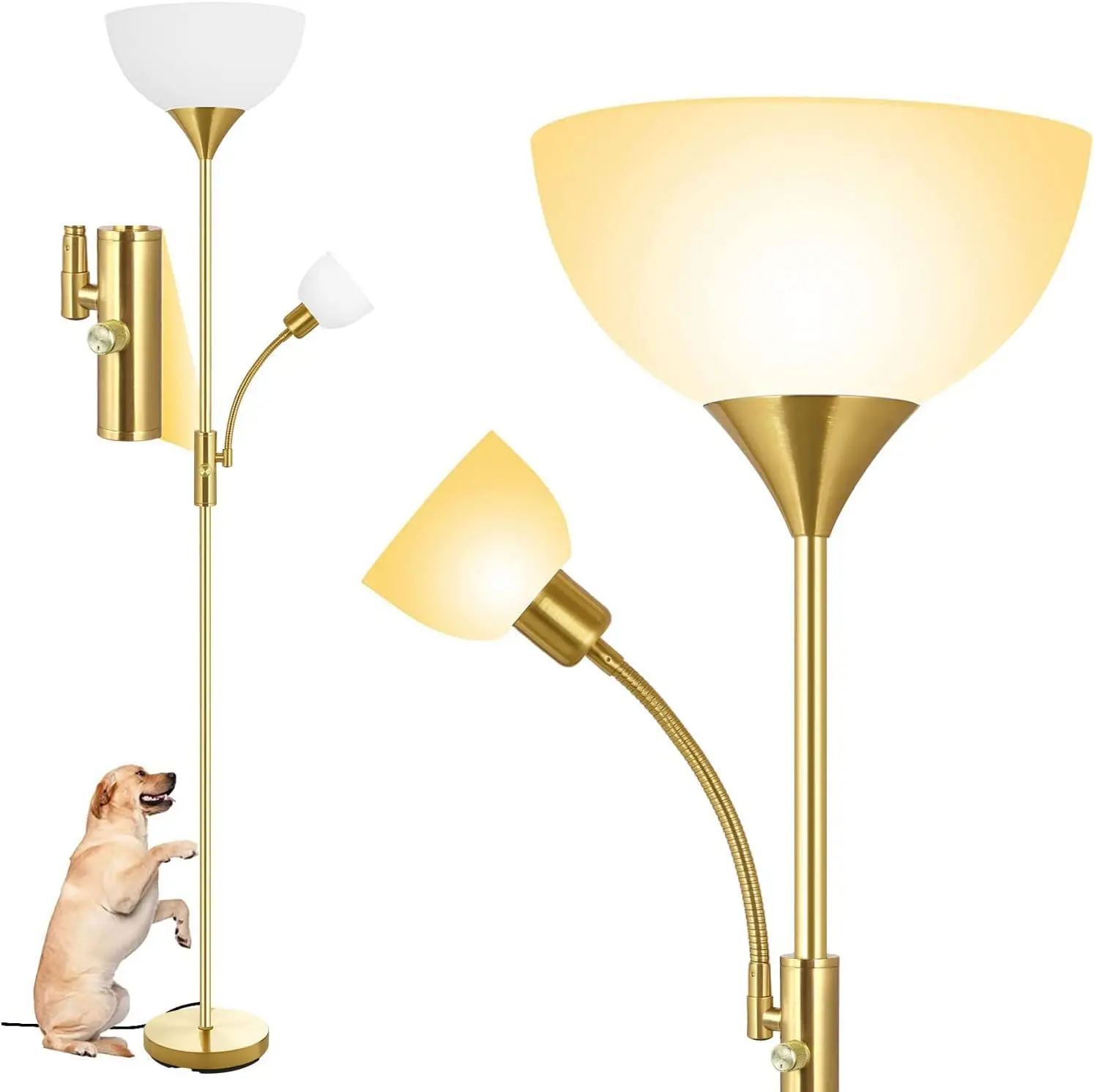 Torchiere Floor Lamp with Reading Light, 71" Tall LED Standing Lamp, 3-Way Rotary Switch, White Shade, Gold for Living Room
Torchiere Floor Lamp with Reading Light, 71" Tall LED Standing Lamp, 3-Way Rotary Switch, White Shade, Gold for Living Room