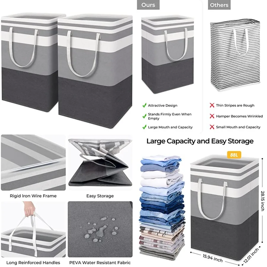 2-Pack Large Laundry Basket, Waterproof, Freestanding Laundry Hamper, Collapsible Tall Clothes Hamper with Extended Handles for
2-Pack Large Laundry Basket, Waterproof, Freestanding Laundry Hamper, Collapsible Tall Clothes Hamper with Extended Handles for