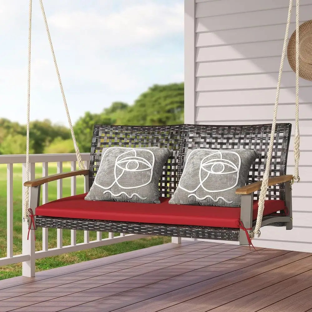 2-Person Wicker Outdoor Swing Chair with Cushion for Patio, Garden, or Backyard - Brown and Red Mix
2-Person Wicker Outdoor Swing Chair with Cushion for Patio, Garden, or Backyard - Brown and Red Mix