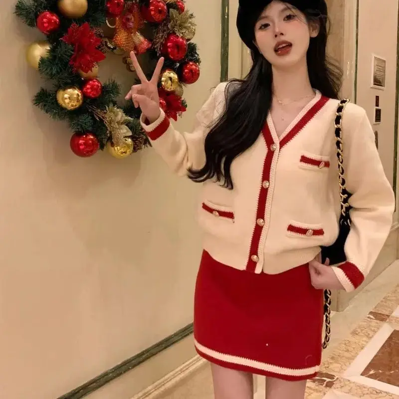 Hsa Women 2 pcs Winter Christmas 2 pcs Sets sweater jacket Women's autumn and winter French style short cardigan top+ Red Skirt
Hsa Women 2 pcs Winter Christmas 2 pcs Sets sweater jacket Women's autumn and winter French style short cardigan top+ Red Skirt