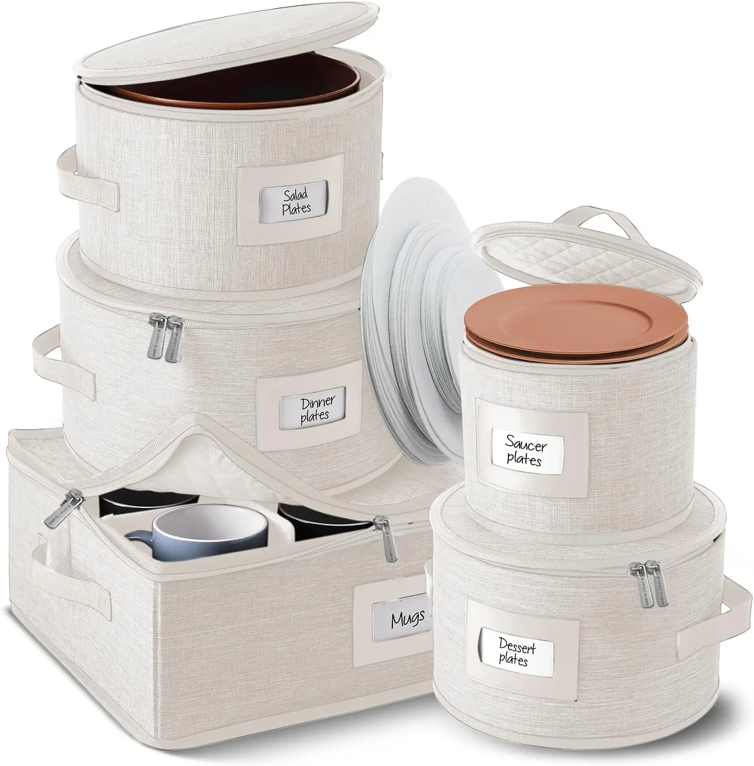 5-Piece Quilted Dish Storage Set for Moving & Organization, Felt Dividers, Cream
5-Piece Quilted Dish Storage Set for Moving & Organization, Felt Dividers, Cream