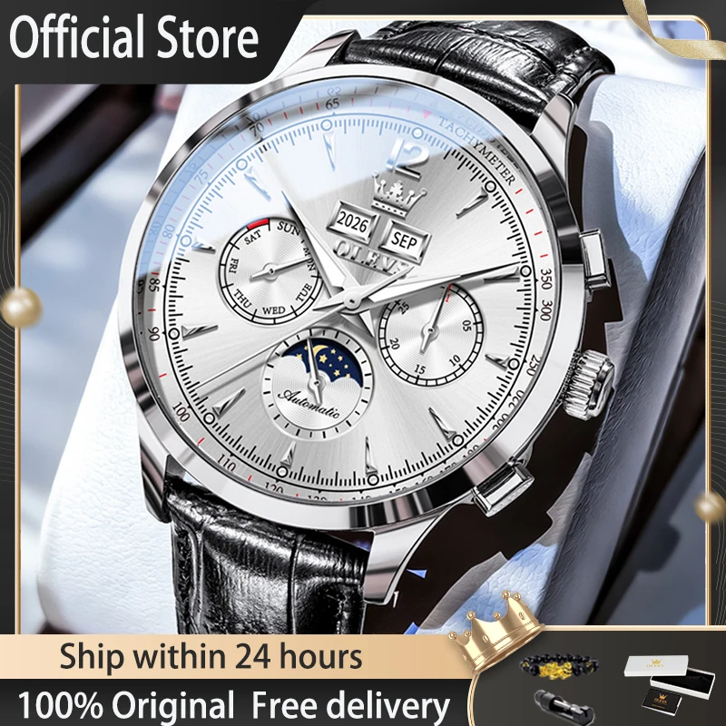 OLEVS Mens Watches Business Sport Mechanical Wristwatch Waterproof Moon Phase Multifunctional Watches For Man Gifts Box 7128
OLEVS Mens Watches Business Sport Mechanical Wristwatch Waterproof Moon Phase Multifunctional Watches For Man Gifts Box 7128