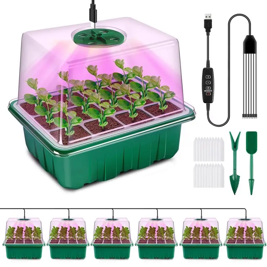 Seed Starter Tray with Grow Light, 6 Pack Seed Starter Kit with Timing Controller Adjustable Brightness, Thicken Seedling Starte
Seed Starter Tray with Grow Light, 6 Pack Seed Starter Kit with Timing Controller Adjustable Brightness, Thicken Seedling Starte